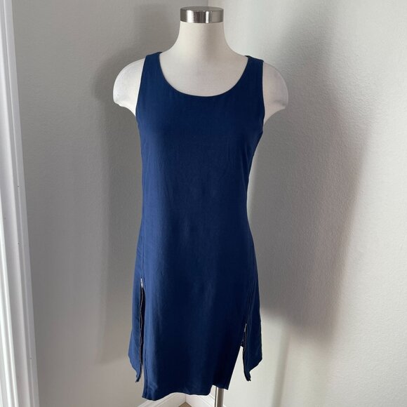Theory Womens 4 Sleeveless Navy Blue Zipper Shift Tank Mini Dress - Picture 1 of 9